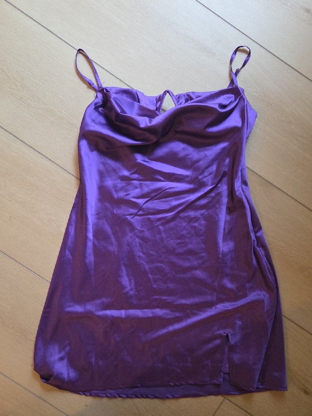 Hello Molly Violet Satin Cowl Slip Mini Dress